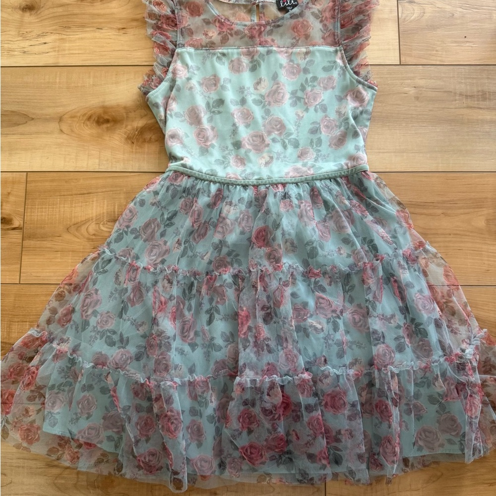 Joie Mint Tulle Dress with Pink Rose Print